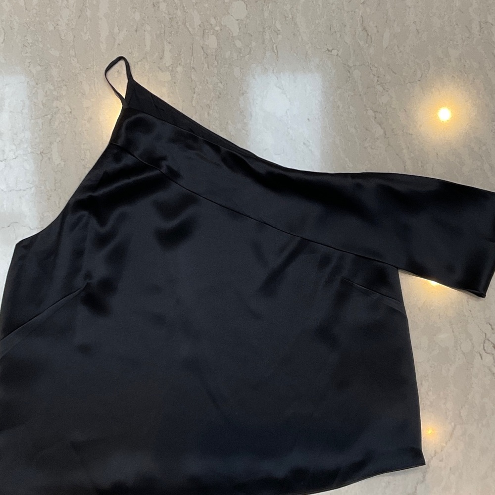 Navy One-Shoulder Silk Top